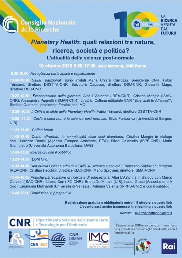 Evento A Sud è ospite del convegno Planetary Health: quali relazioni tra natura, ricerca, società e politica? L'attualità della scienza post-normale promosso dal CNR